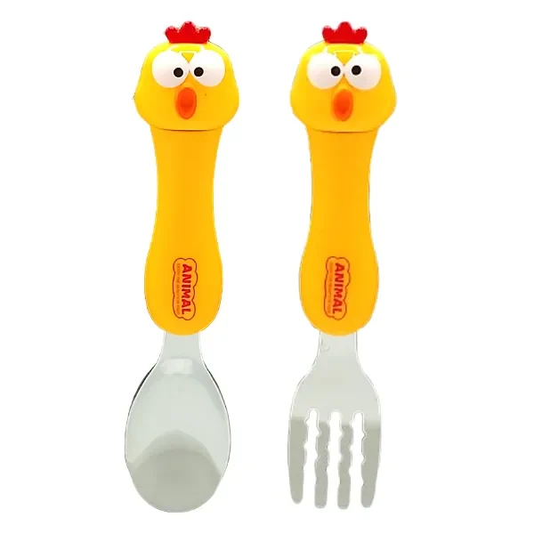 قاشق و چنگال کودک مدل دسته سیلیکونی عروسکی طرح حیوانات